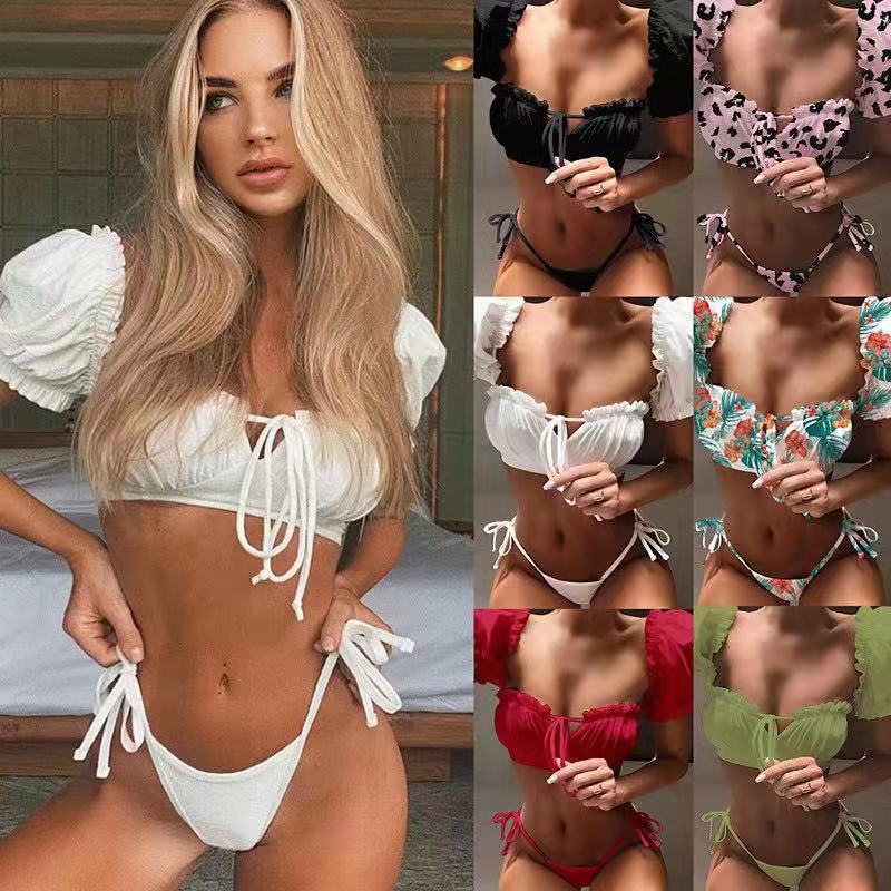 Sexy gathered bikini white fashion split swimsuit