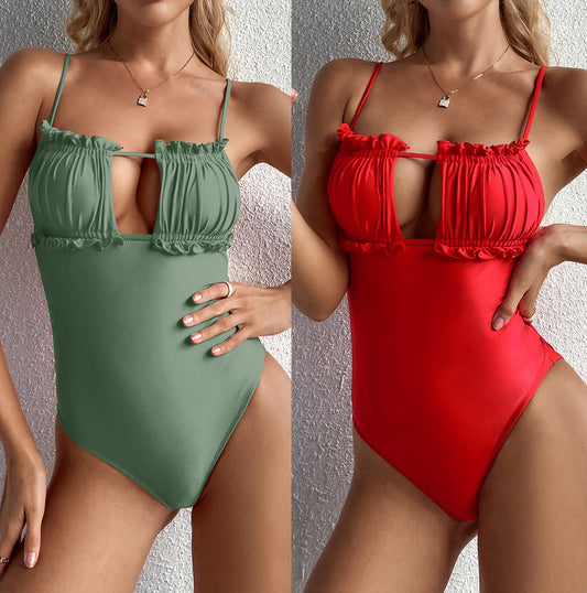 Ladies One Piece Swimsuit Drawstring Sexy Swimsuit Bikini