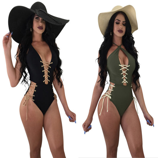 Sexy Solid Color Lace One-piece Bikini