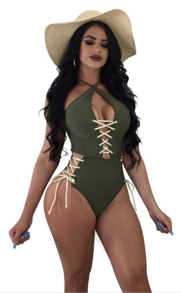 Sexy Solid Color Lace One-piece Bikini